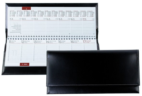 Tischquerkalender (auswechselbar) für 2025 - Cambridge Top Grain Leder schwarz